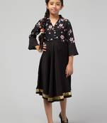 Black multi midi dress for girls in crepe fabric