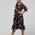 Black multicolor midi dress for girls in crepe fabric