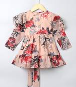 Beige printed georgette frock with lining