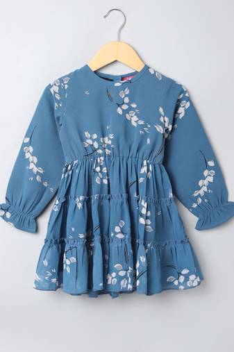 French blue printed georgette frock with lining