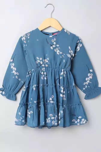 French blue printed georgette frock with lining