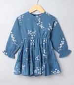 French blue printed georgette frock with lining
