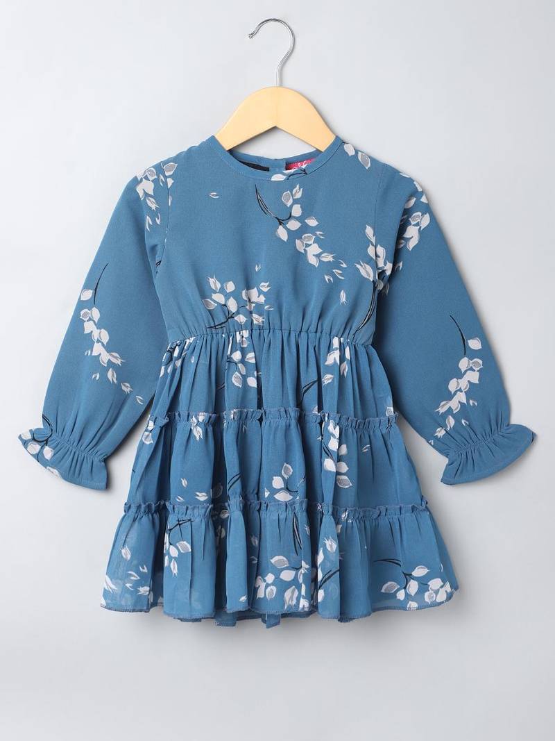 French blue printed georgette frock with lining