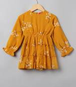 Mustard printed georgette frock with lining