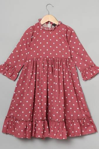 Rose pink-white designer frock for girls in crepe fabric