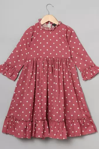 Rose pink-white designer frock for girls in crepe fabric