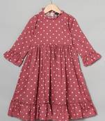 Rose pink-white designer frock for girls in crepe fabric