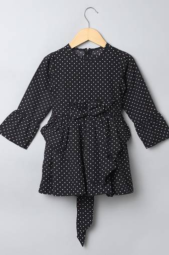Black white designer frock for girl's in crepe fabric