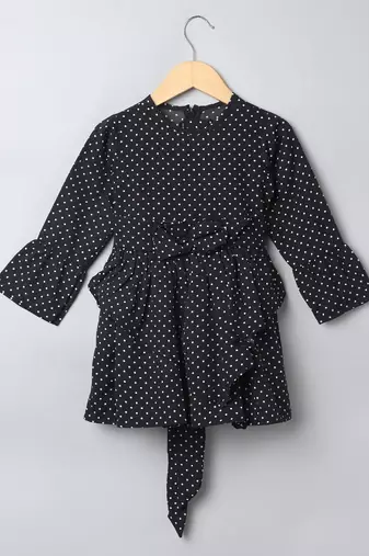Black white designer frock for girl's in crepe fabric
