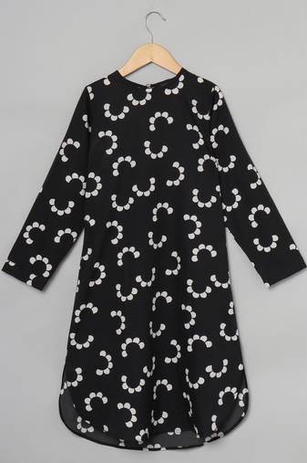 Black-white long multicolor tunic for girls in crepe fabric