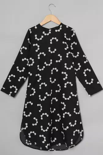 Black-white long multicolor tunic for girls in crepe fabric