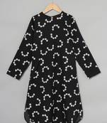 Black-white long multicolor tunic for girls in crepe fabric