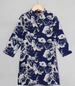 Long multicolortunic for girls with mandarin collar in crepe fabric