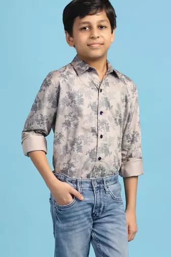 boys grey printed shirt