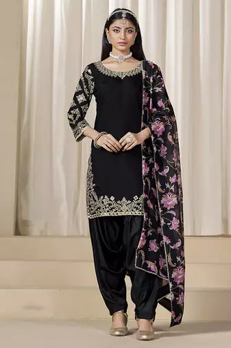 Black embroidered chanderi silk designer patiyala salwar kameez