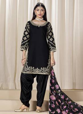 Black embroidered chanderi silk blend patiyala salwar kameez 2