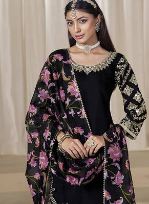 Black embroidered chanderi silk blend patiyala salwar kameez 3