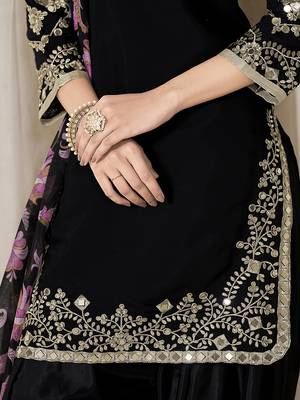 Black embroidered chanderi silk blend patiyala salwar kameez 4