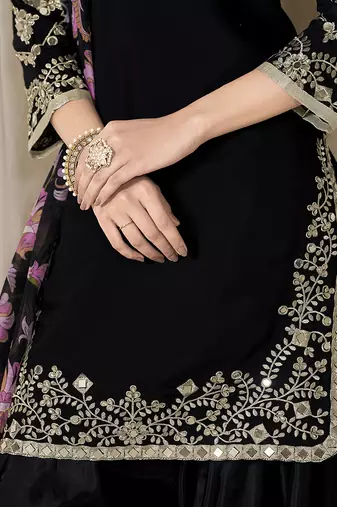 Black embroidered chanderi silk blend patiyala salwar kameez