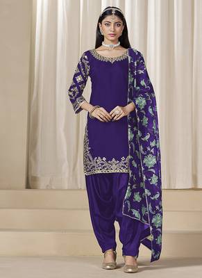Purple embroidered chanderi silk blend patiyala salwar kameez 1
