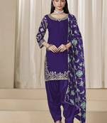 Purple embroidered chanderi silk designer patiyala salwar kameez