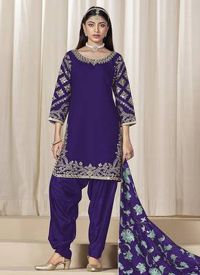 Purple embroidered chanderi silk blend patiyala salwar kameez 2