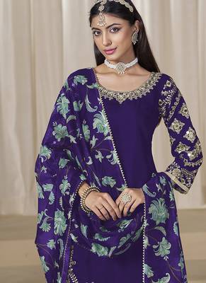 Purple embroidered chanderi silk blend patiyala salwar kameez 3