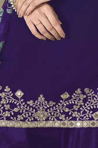 Purple embroidered chanderi silk blend patiyala salwar kameez