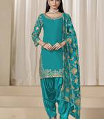 Turquoise embroidered chanderi silk designer patiyala salwar kameez
