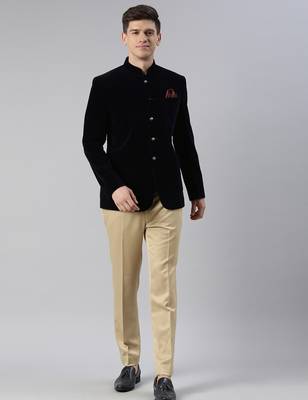 Navy velvet patch pocket jodhpuri set 1