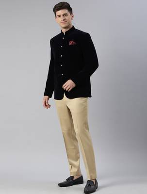 Navy velvet patch pocket jodhpuri set 2