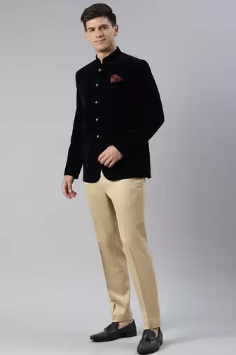 Navy velvet patch pocket jodhpuri set