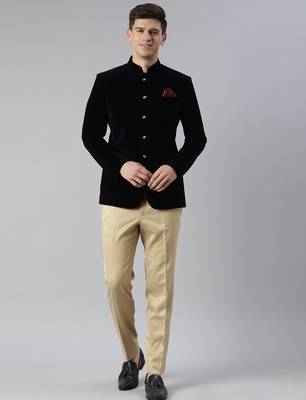 Navy velvet patch pocket jodhpuri set 3