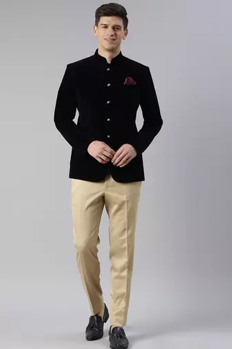 Navy velvet patch pocket jodhpuri set