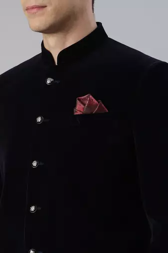 Navy velvet patch pocket jodhpuri set