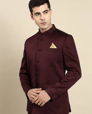 Wine bandhgala suit 1