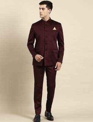Wine bandhgala suit 2