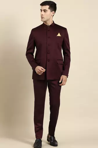 Wine bandhgala suit