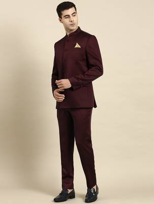Wine bandhgala suit 4