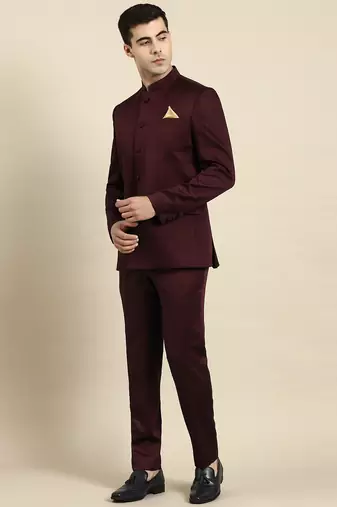 Wine bandhgala suit