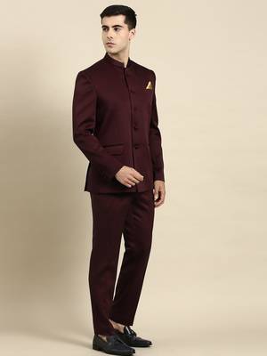 Wine bandhgala suit 5