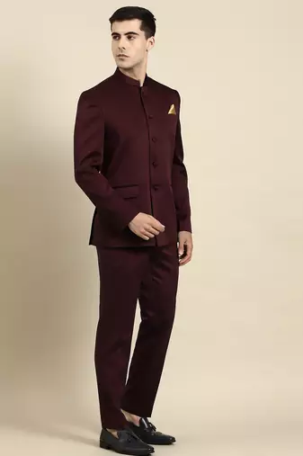 Wine bandhgala suit