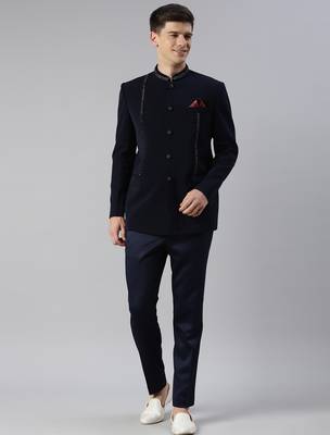 Navy embroidery bandhgala 1