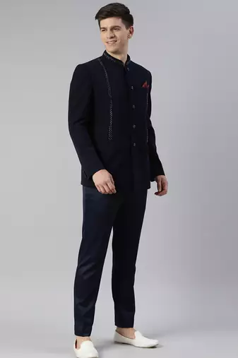 Navy embroidery bandhgala