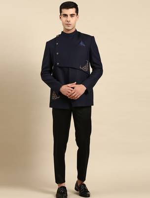 Navy blue embroidery bandhgala 1