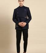 Navy blue embroidery bandhgala