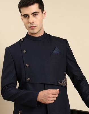 Navy blue embroidery bandhgala 2