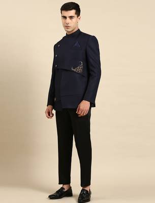 Navy blue embroidery bandhgala 4