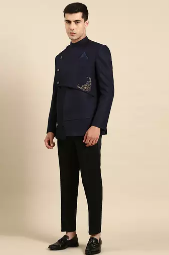 Navy blue embroidery bandhgala
