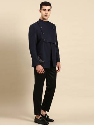 Navy blue embroidery bandhgala 5